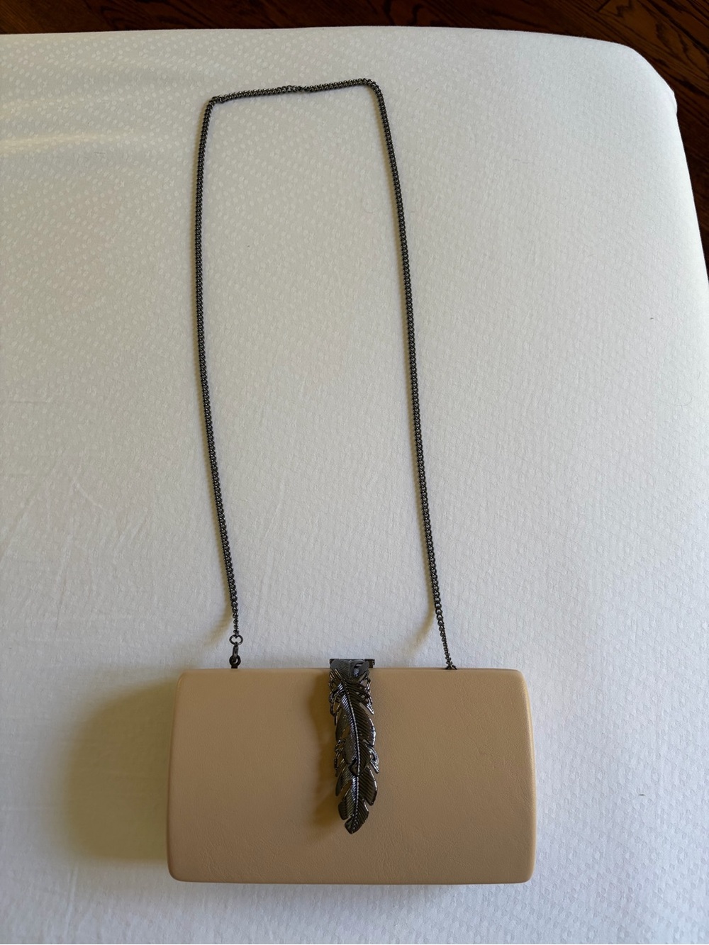 Olga Berg Feather-Accent Crossbody Clutch in Beige